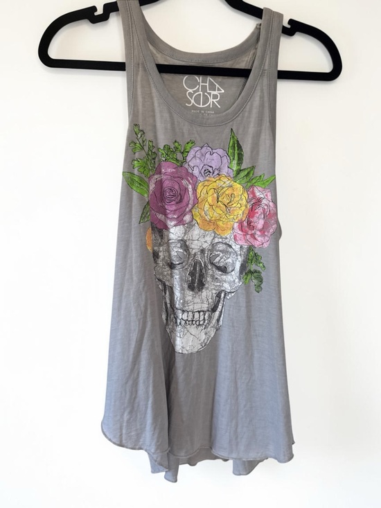 Chaser Tops - Chaser | NWT | Flower Crown Skull Jersey Tank Top Grey Size | Medium